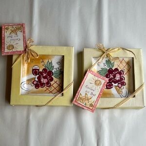 Cucina Del Sol Handpainted Ceramic Grapes Wine Appetizer Plate Set of 2 Boxed